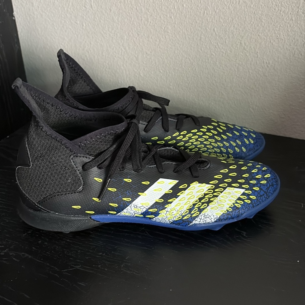 adidas Kids Black Blue Neon Yellow Soccer Sneakers